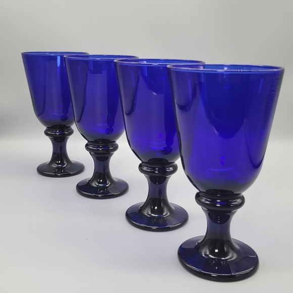 Set of 4 Flare Cobalt Blue Libbey Glass Company Cobalt Blue Glass Water Goblet - Picture 2 of 7